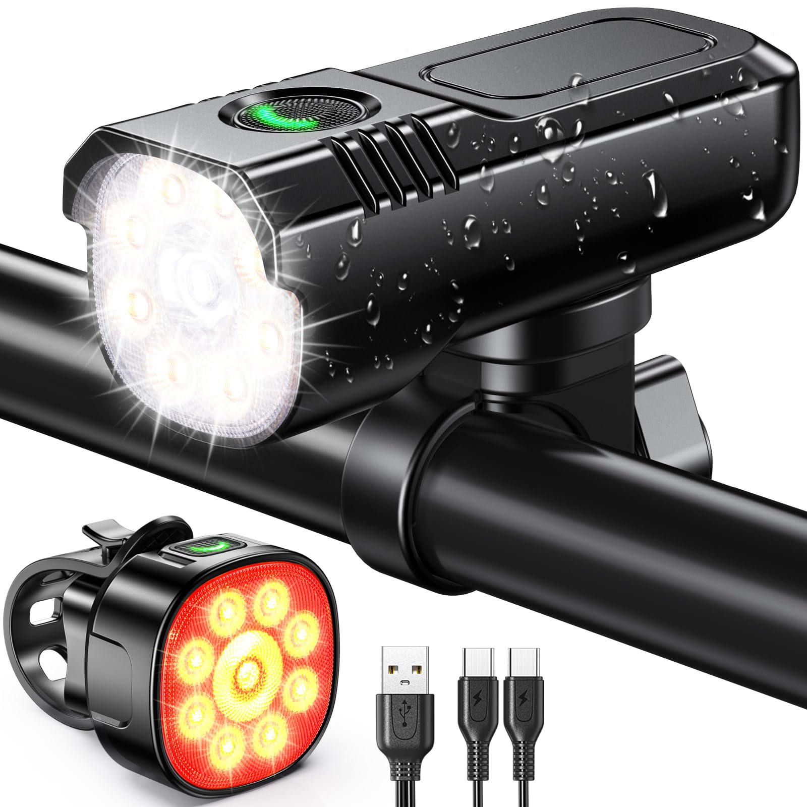 Bike Lights Set — Front + Rear USB Rechargeable