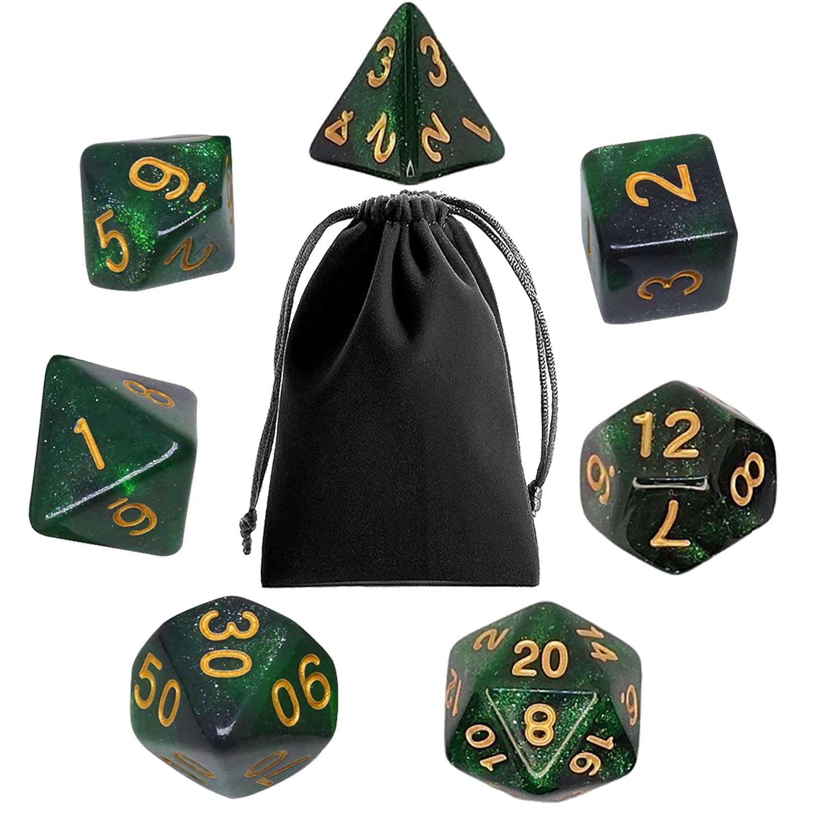Polyhedral Dice Set — 7pc D&D RPG Dice in Velvet Bag