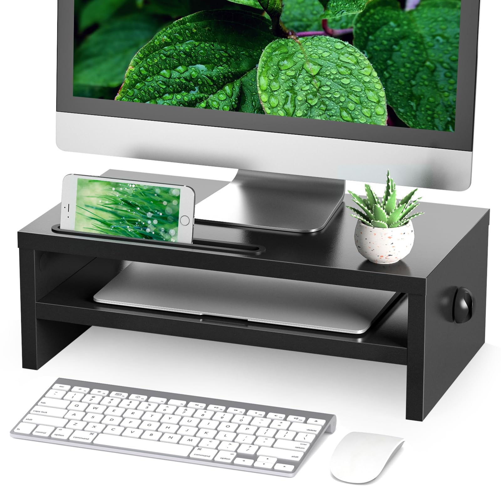 Monitor Stand Riser — Wood with Drawer Organiser