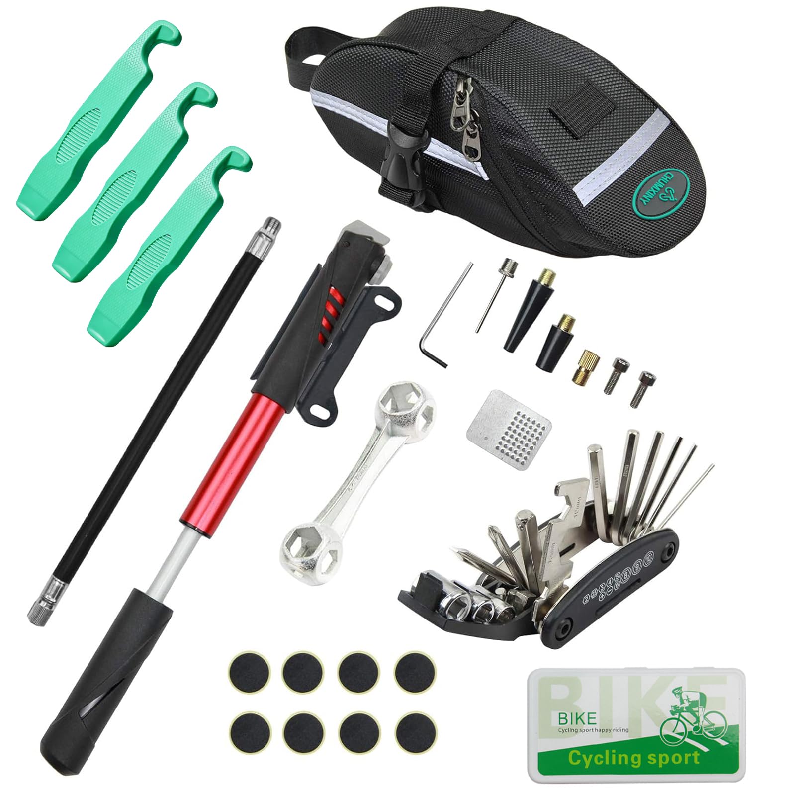 Bike Repair Kit — 16-in-1 Multi-Tool Patch Pump