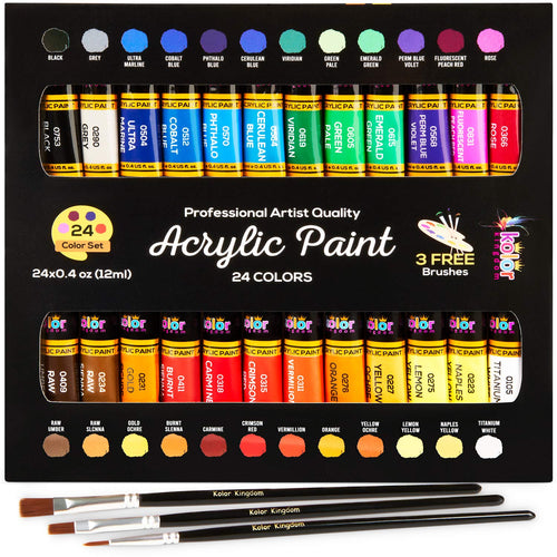 Acrylic Paint Set — 24 Colours + 6 Brushes + Pad