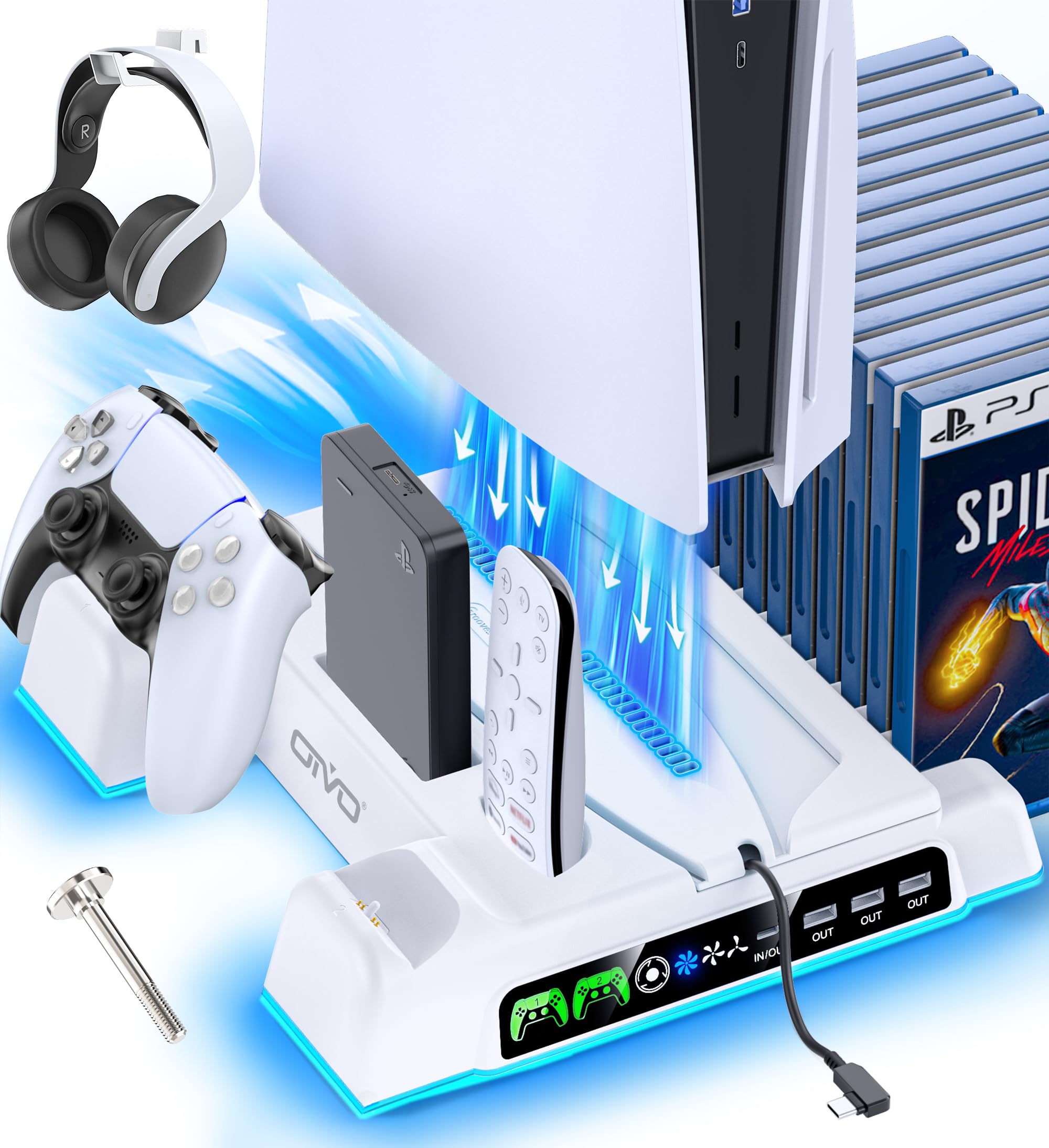 PS5 Vertical Stand & Charging Dock — Combo with Cooling Fan