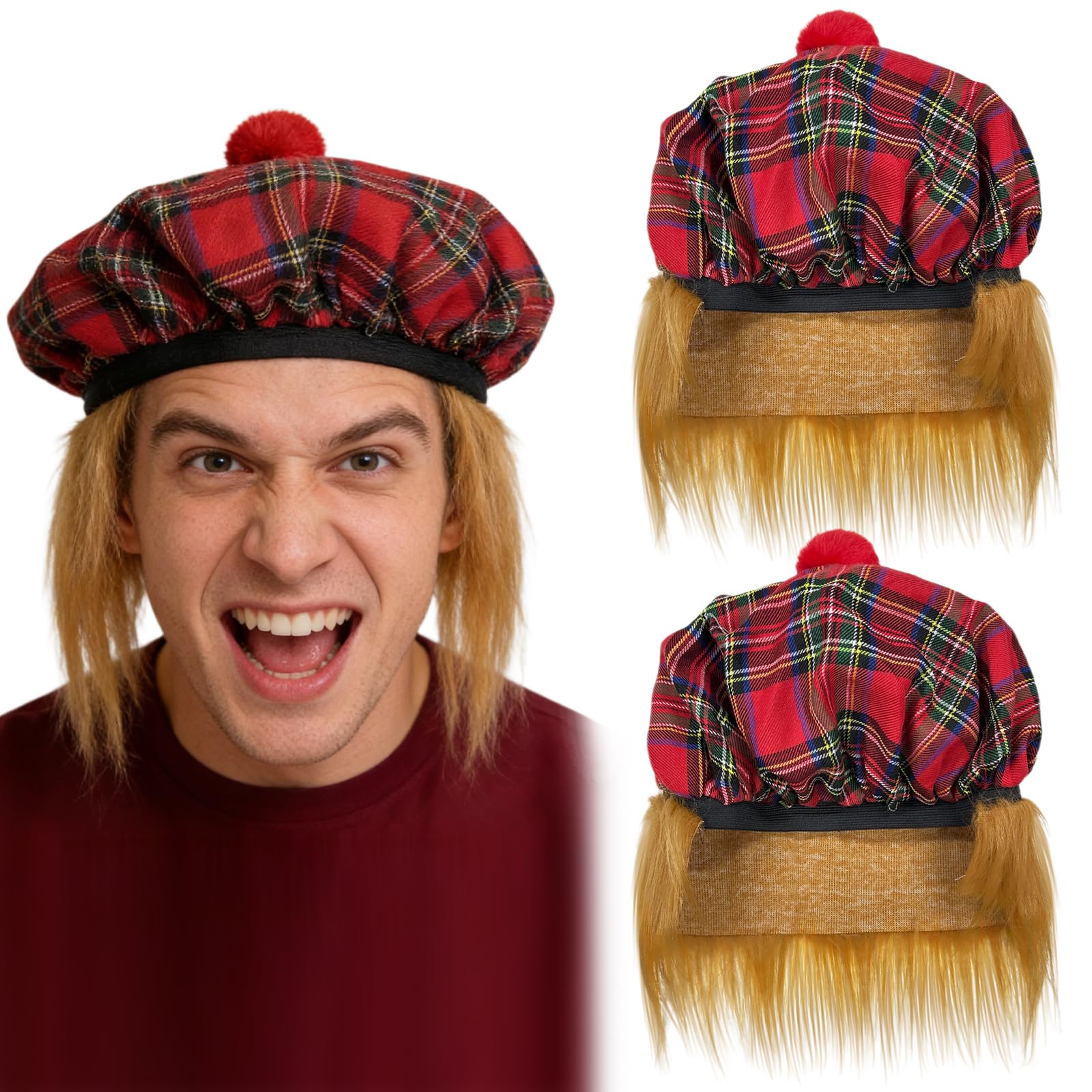 Novelty Scotland Hat with Ginger Hair — Classic Red Tartan