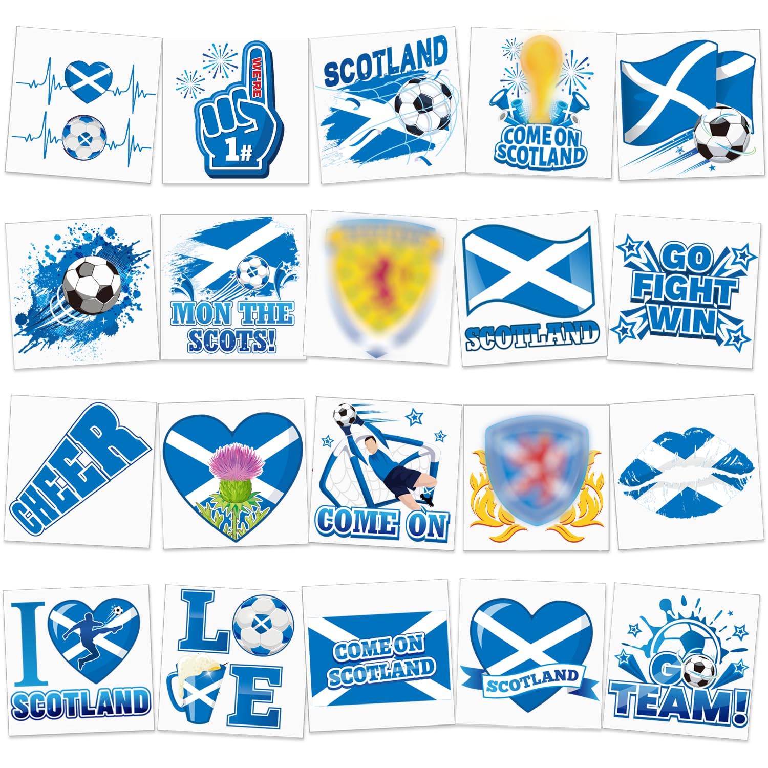 Saltire Flag Tattoos — Scotland Face Stickers 50pc Pack